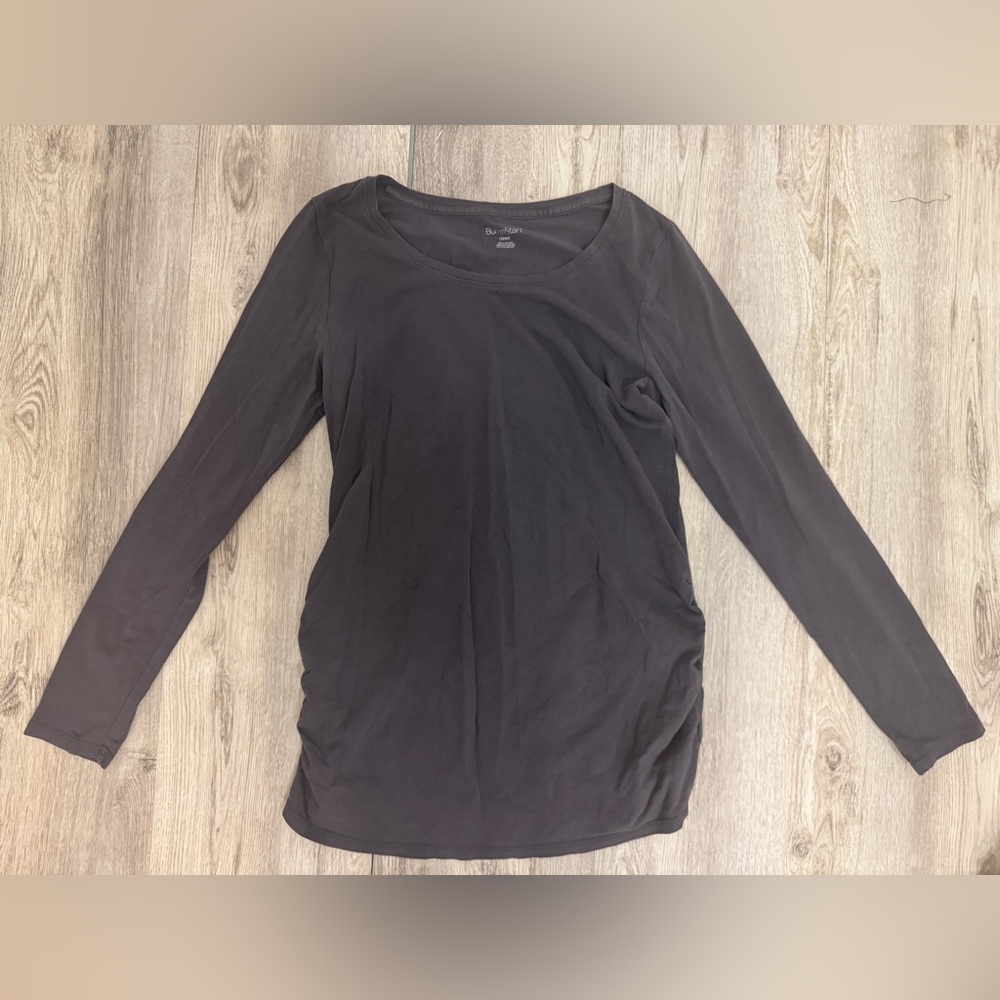 BumpStart Gray Fitted Ruched Long Sleeve Top